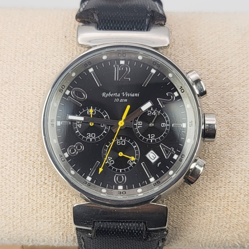 Roberta Viviani RV‑1320 Chronograph Men’s Watch – Black Dial w/ Yellow Accent